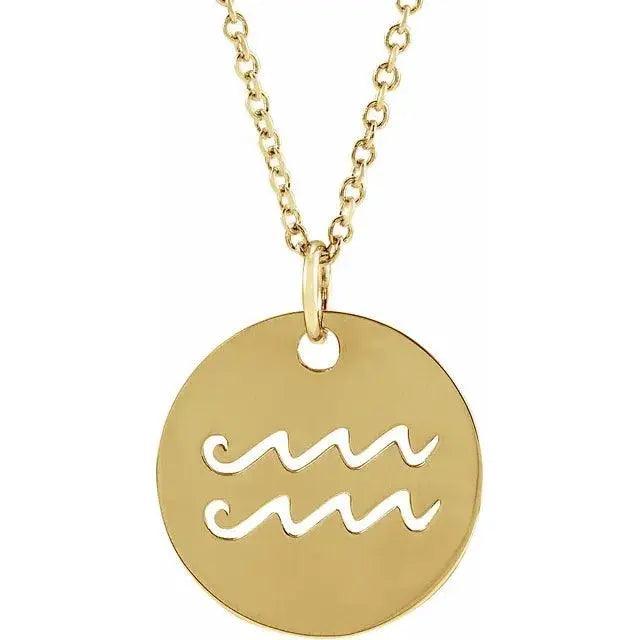 Aquarius Zodiac Disc Necklace in 14k Gold Jimmy Leon Fine Jewelry