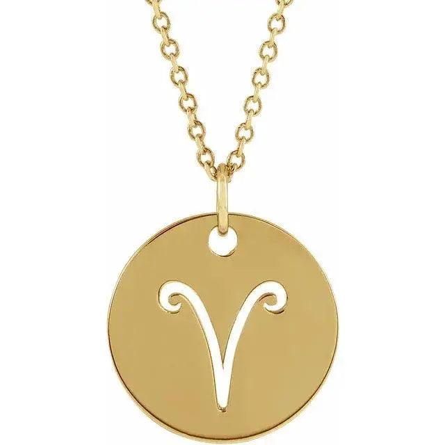 Aries Zodiac Disc Necklace in 14k Gold Jimmy Leon Fine Jewelry