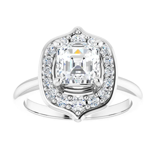 Blooming Pinpoint Flower Engagement Ring Asscher Diamond Jimmy Leon Fine Jewelry