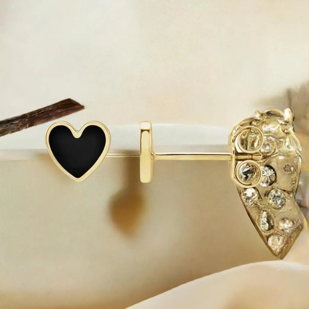 Black Enamel Heart Earrings in 14k Solid Gold Jimmy Leon Fine Jewelry