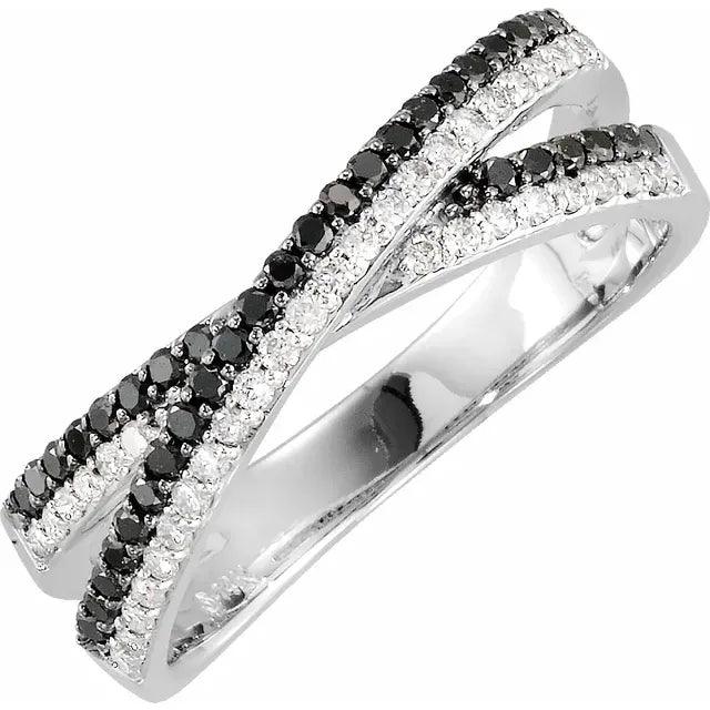 Black and White X Diamond ring in 14k White Gold - Jimmy Leon Fine Jewelry
