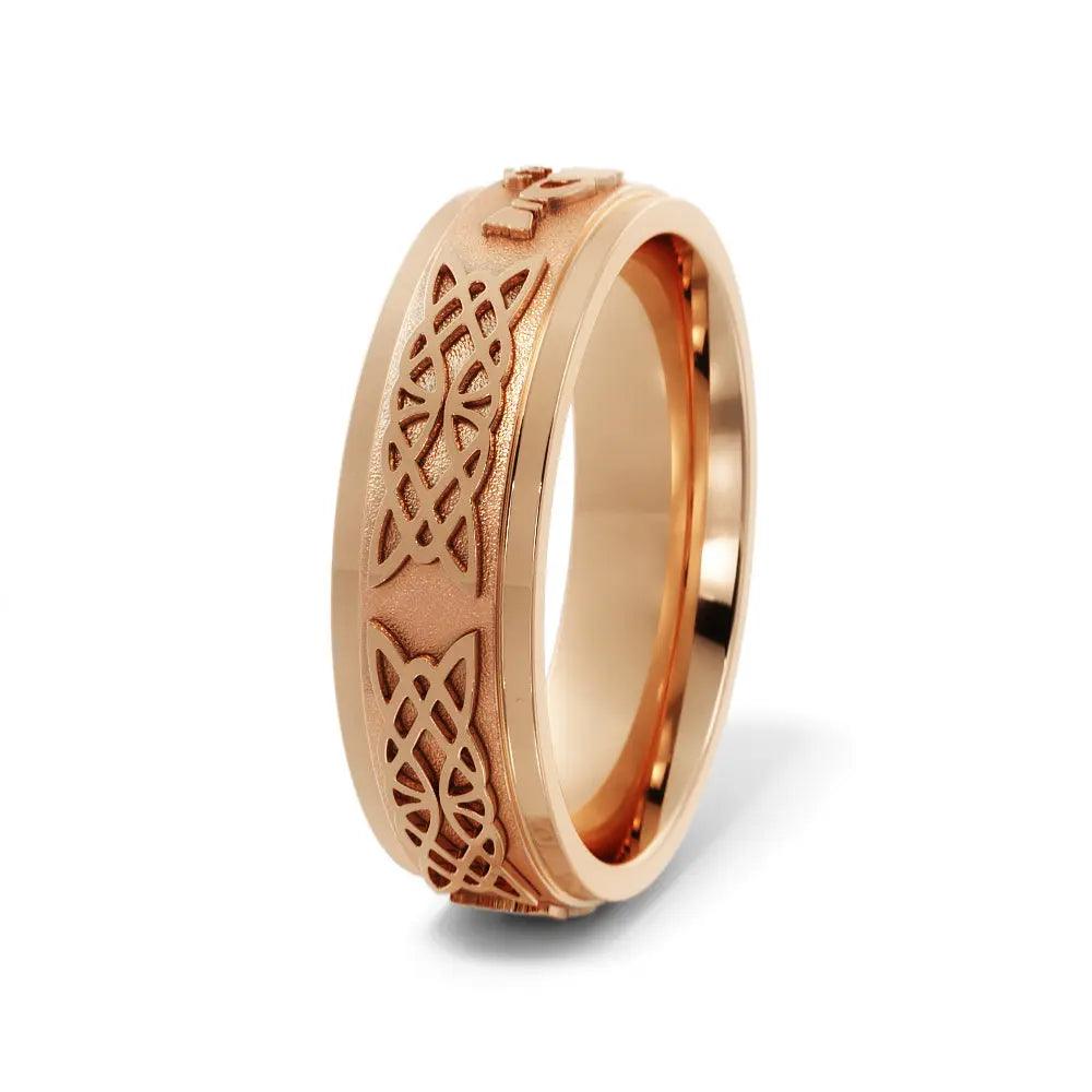Claddagh Celtic Wedding Ring for Men in 14k Rose Gold in 6mm Jimmy Leon Fine Jewelry