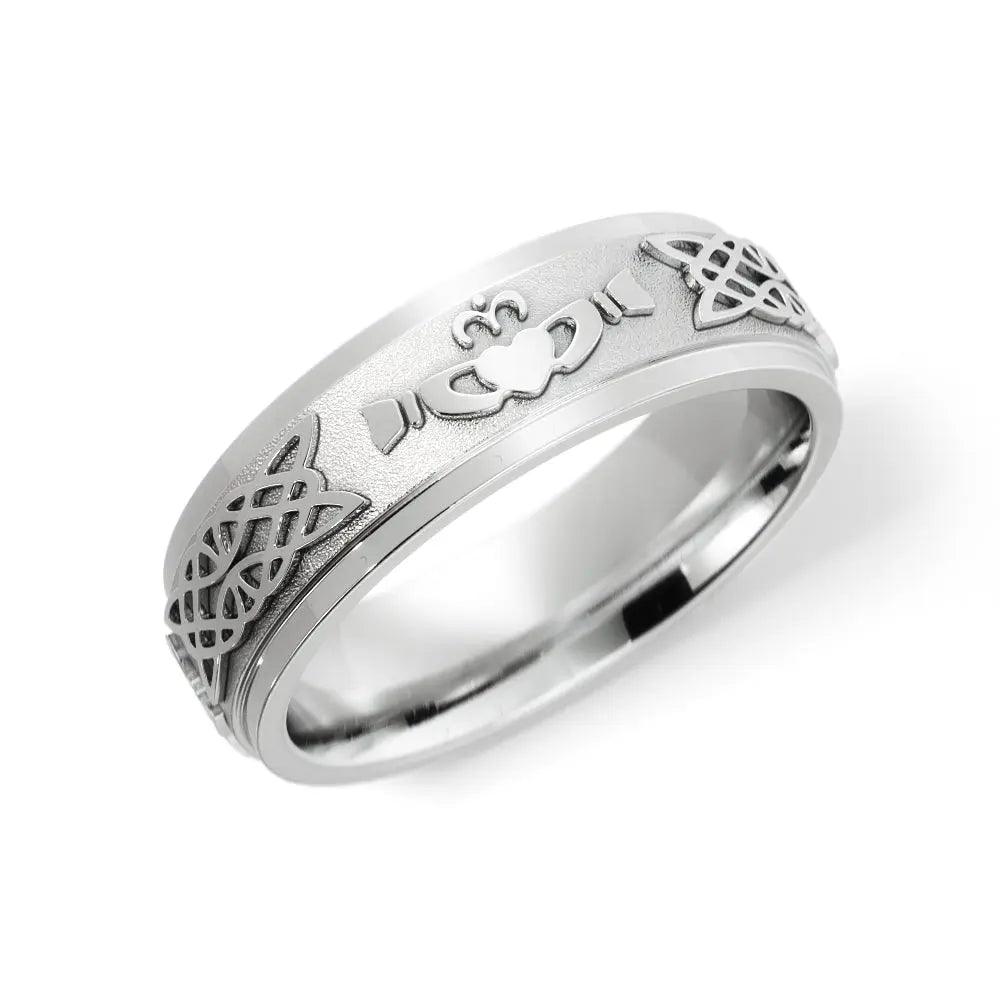 Claddagh Celtic Wedding Ring for Men in 14k White Gold in 6mm Jimmy Leon Fine Jewelry