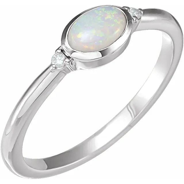 Natural White Ethiopian Opal Ladies Ring in Silver - Jimmy Leon Fine Jewelry