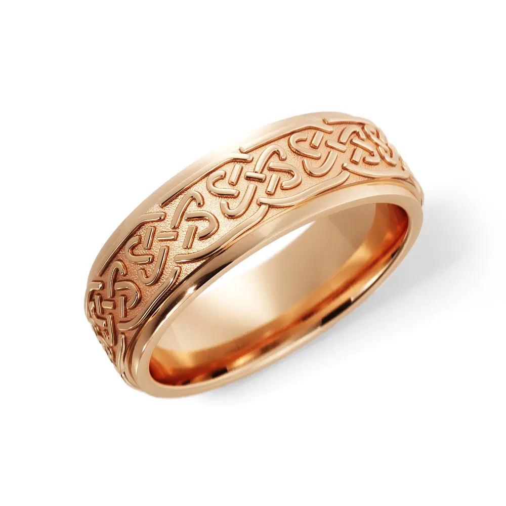 Love Celtic Wedding Ring for Men in 14k Rose Gold in 6mm Jimmy Leon Fine Jewelry