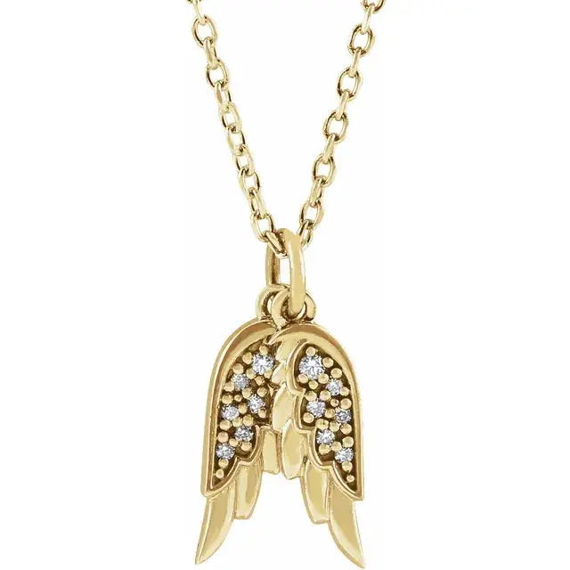 Natural Diamond Angel Wings Necklace in 14k Solid Gold Jimmy Leon Fine Jewelry