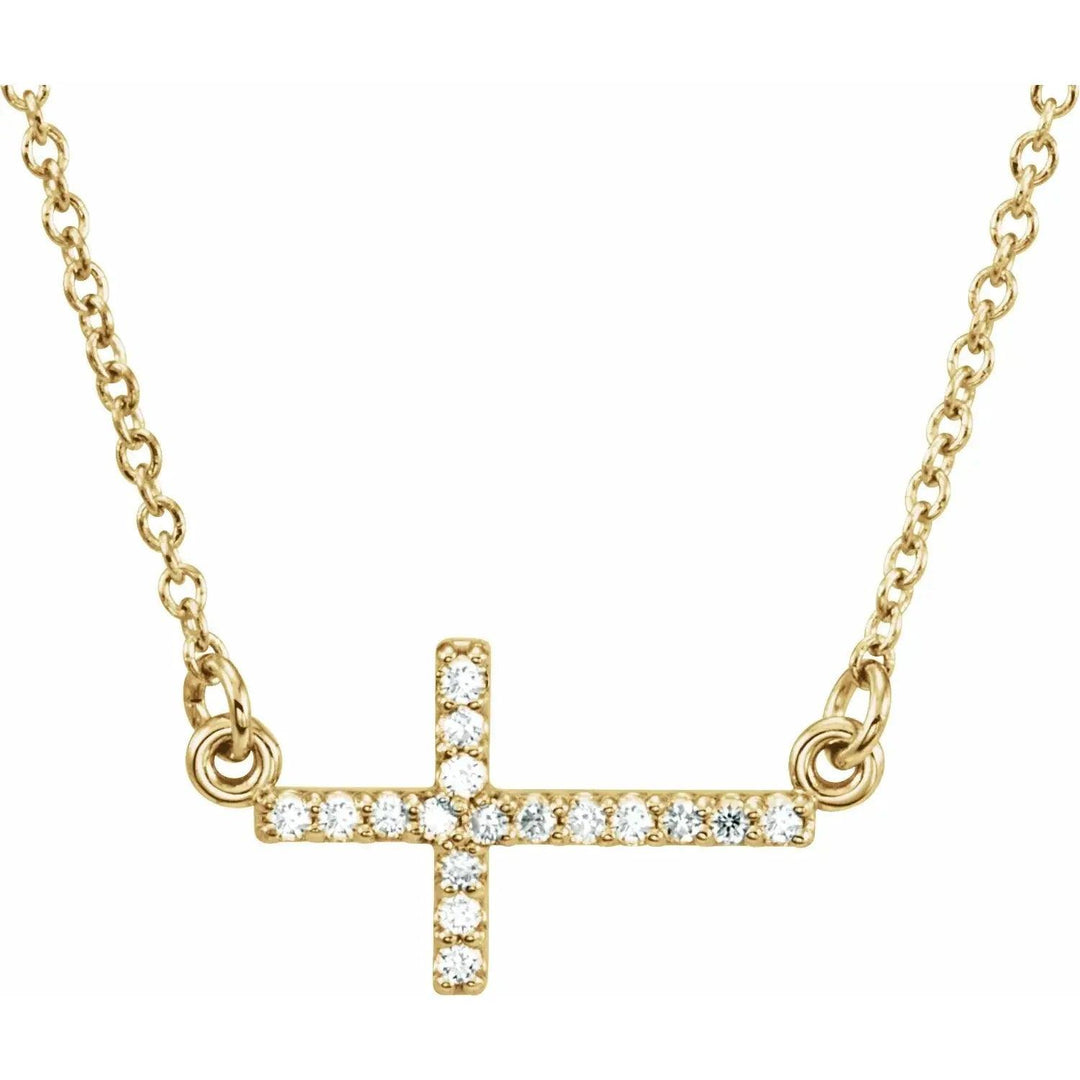 Natural Diamonds Sideways Cross in 14k Gold 16-18 inches Jimmy Leon Fine Jewelry