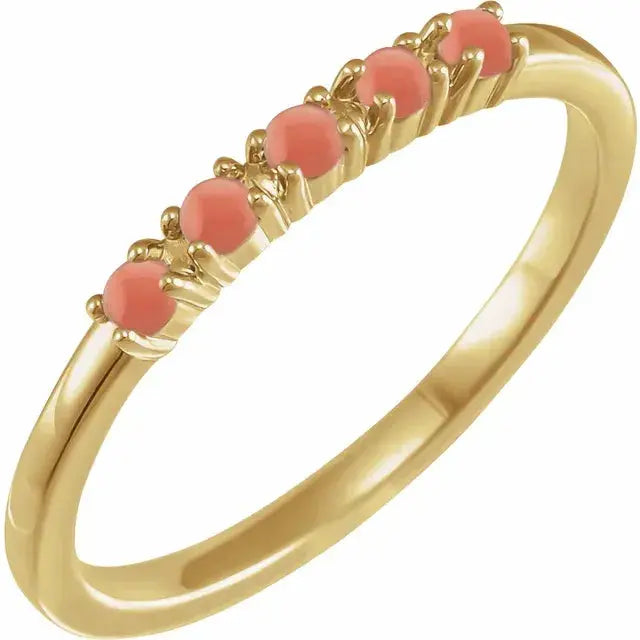 Natural Pink Coral Cabochon Ring 14K Solid Gold Jimmy Leon Fine Jewelry