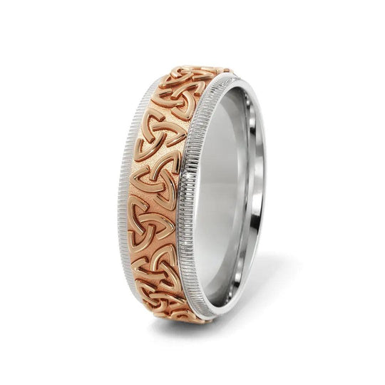 Trinity Celtic Wedding Ring for Men in 14k White/Rose Gold in 6mm Jimmy Leon Fine Jewelry