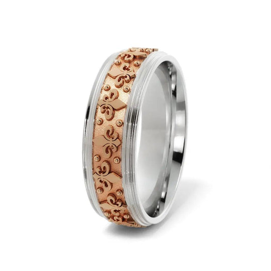 Lily Flower-"Fleur-de-lis" Wedding Ring in 14k White/Rose Gold in 6mm Jimmy Leon Fine Jewelry