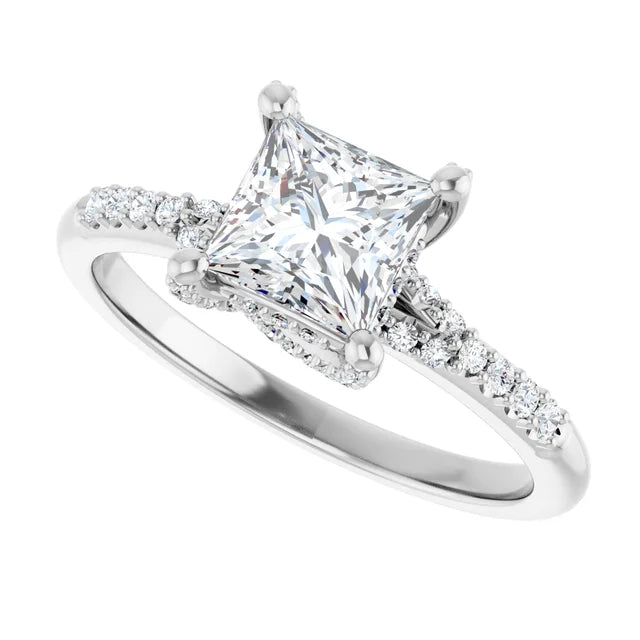 Modern Halo Square Diamond Engagement Ring 1ct+