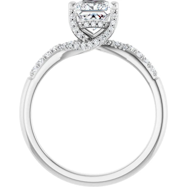 Modern Halo Square Diamond Engagement Ring 1ct+