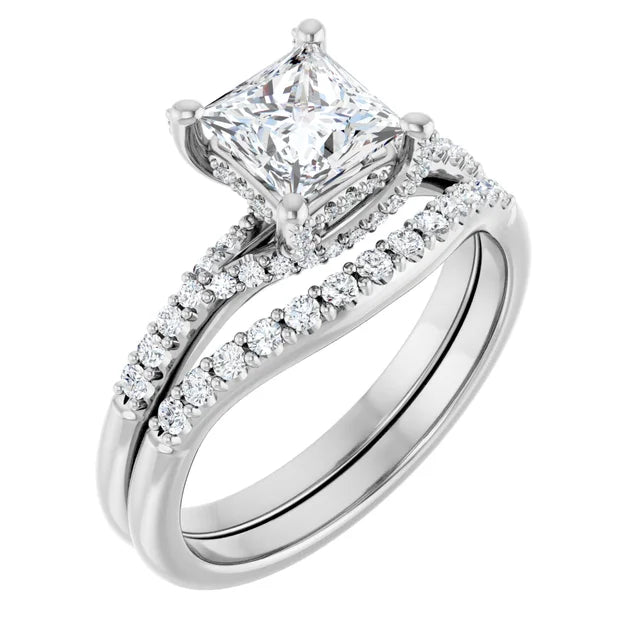 Modern Halo Square Diamond Engagement Ring 1ct+