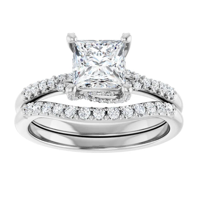 Modern Halo Square Diamond Engagement Ring 1ct+