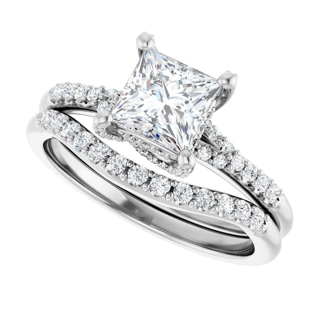 Modern Halo Square Diamond Engagement Ring 1ct+