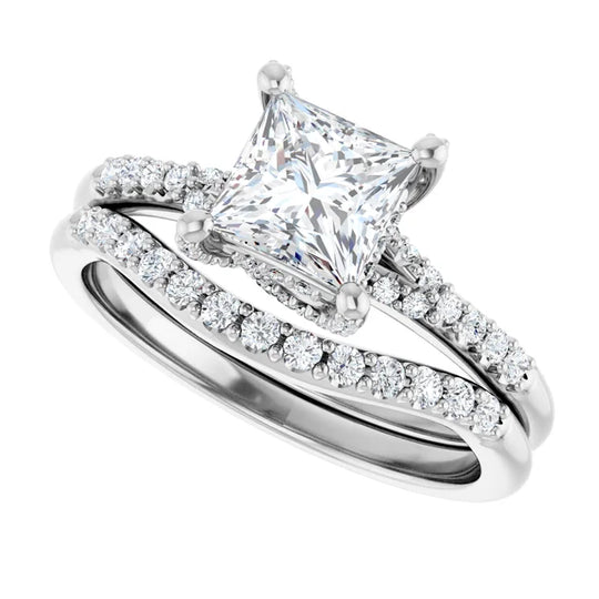 Modern Halo Square Diamond Engagement Ring 1ct+