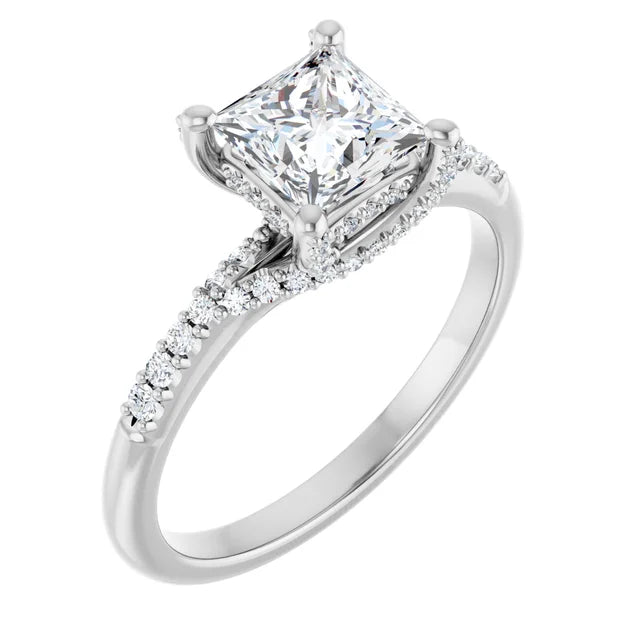 Modern Halo Square Diamond Engagement Ring 1ct+