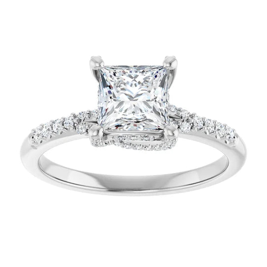 Modern Halo Square Diamond Engagement Ring 1ct+