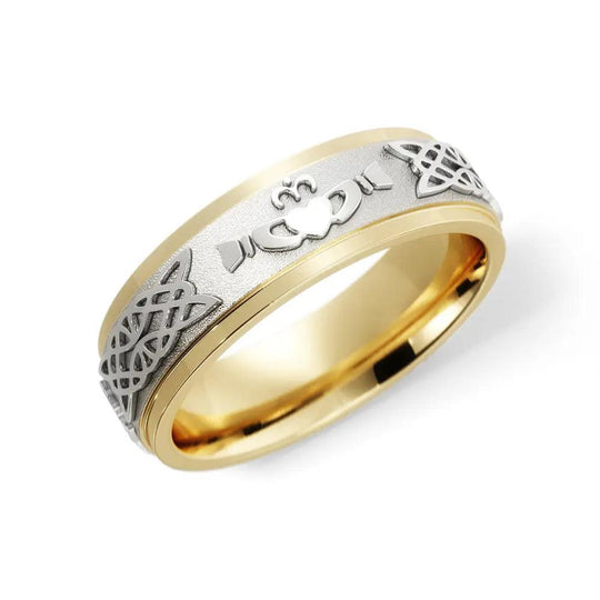 Claddagh Celtic Wedding Ring for Men in 14k Yellow/White Gold in 6mm Jimmy Leon Fine Jewelry