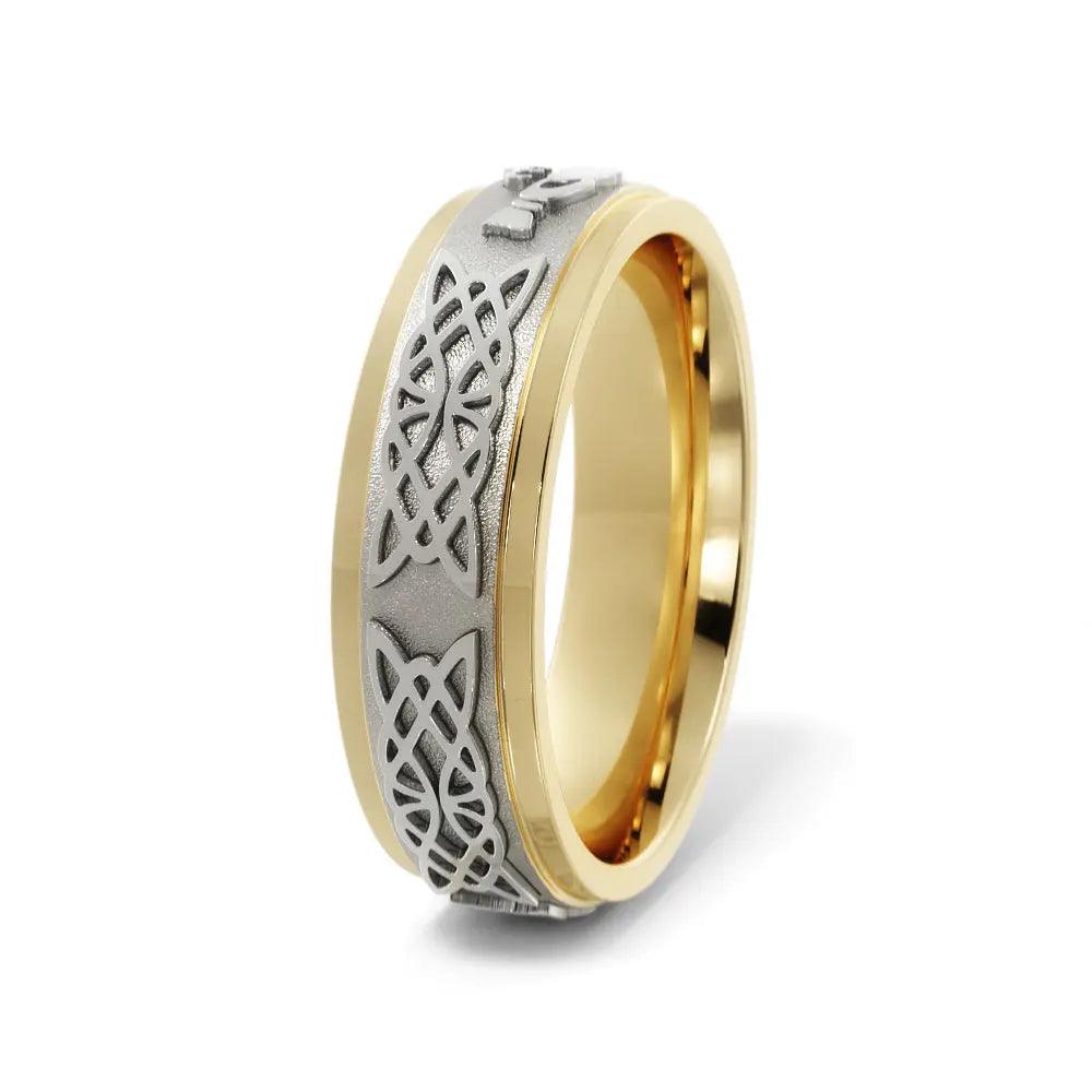 Claddagh Celtic Wedding Ring for Men in 14k Yellow/White Gold in 6mm Jimmy Leon Fine Jewelry