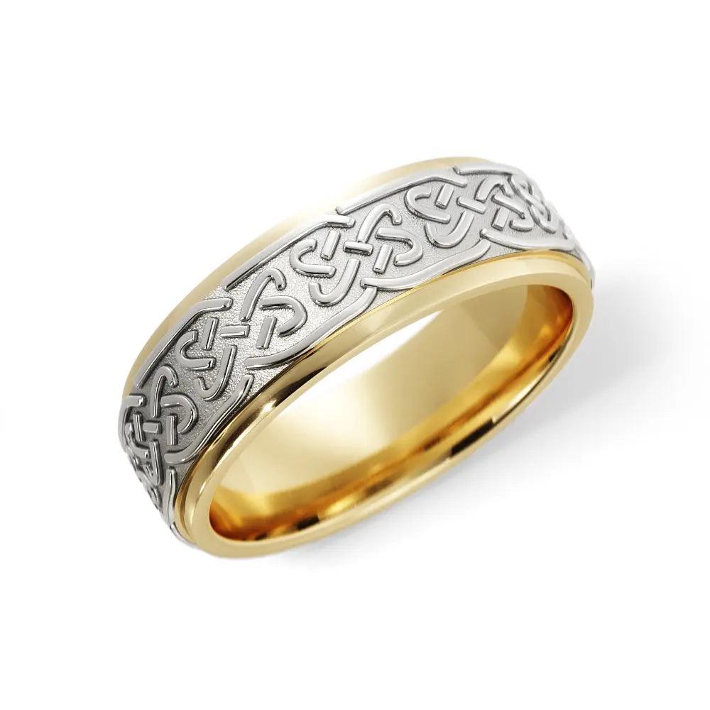 Love Celtic Wedding Ring for Men in 14k Yellow/White Gold in 6mm Jimmy Leon Fine Jewelry
