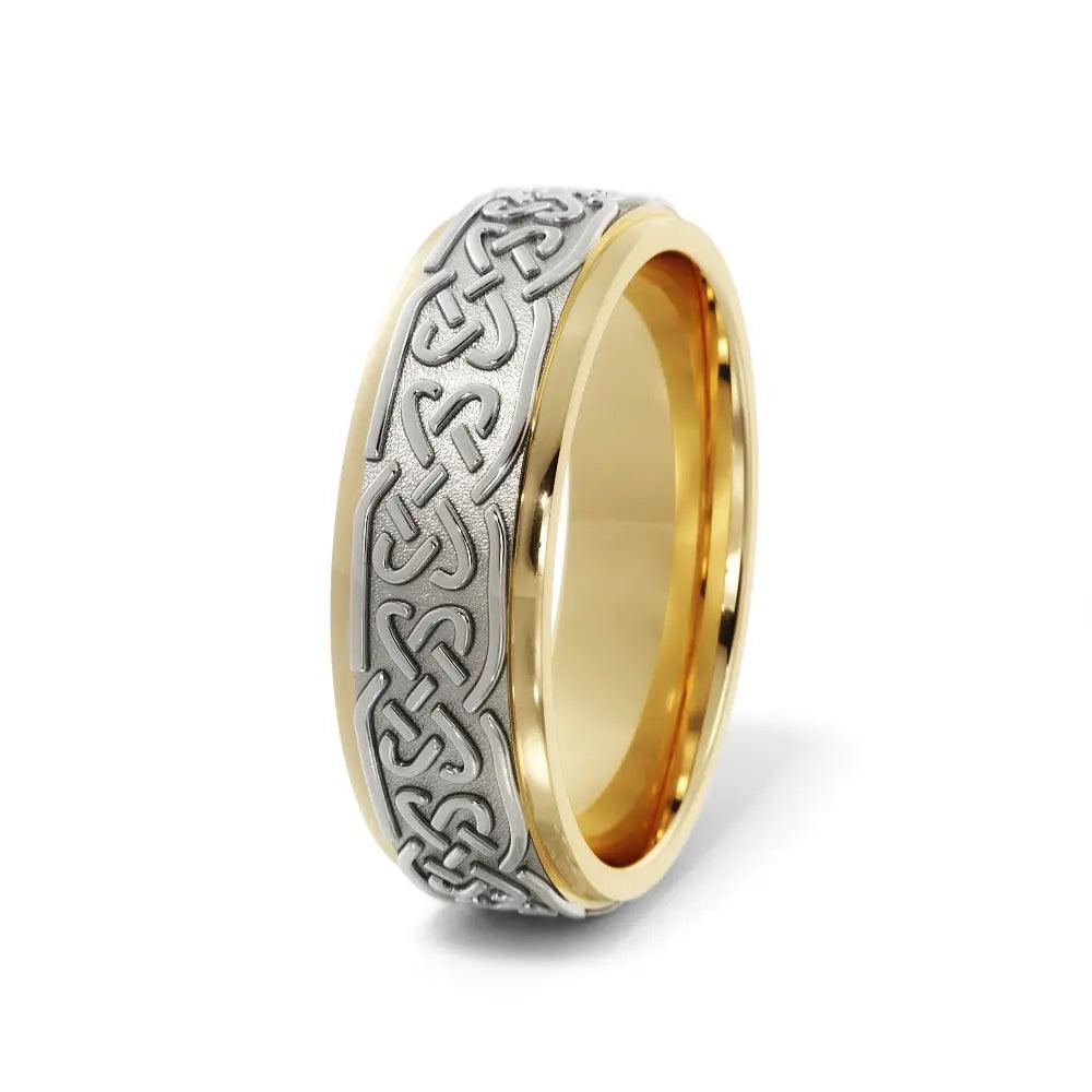 Love Celtic Wedding Ring for Men in 14k Yellow/White Gold in 6mm Jimmy Leon Fine Jewelry