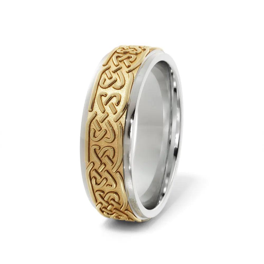 Love Celtic Wedding Ring for Men in 14k White/Yellow Gold in 6mm Jimmy Leon Fine Jewelry