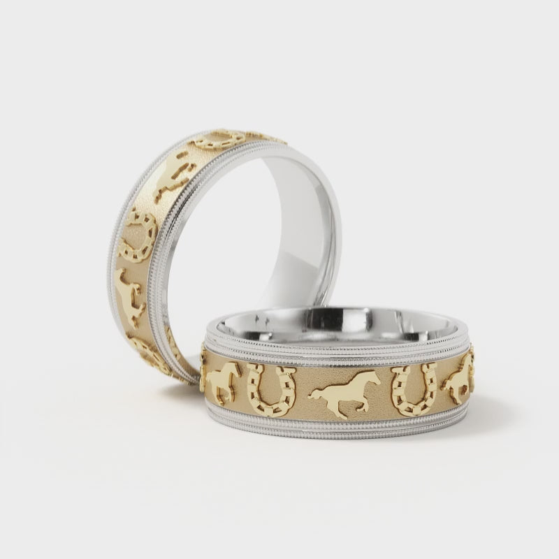 Horseshoe Wedding Ring for Men in 14k White/Yellow Gold in 6mm