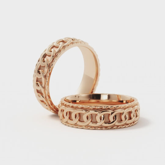 Chain Link Wedding Ring for Men in 14k Rose Gold in 6mm