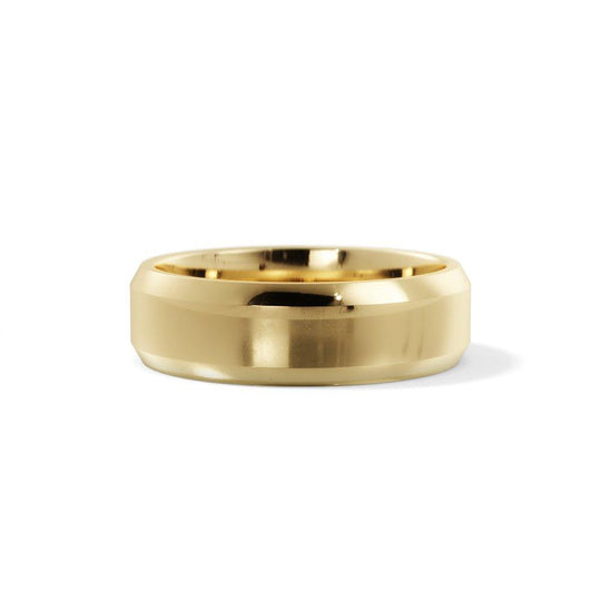 Bevel Edge Cut 6mm Plain polished Wedding Band in 14K Gold - Jimmy Leon Fine Jewelry
