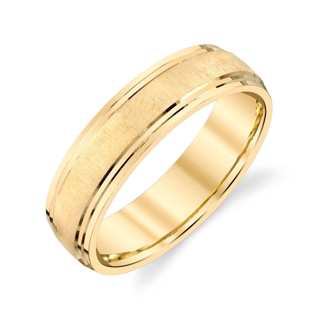 Cross Satin Edge Cut 5mm Wedding Band in 14K Gold - Jimmy Leon Fine Jewelry