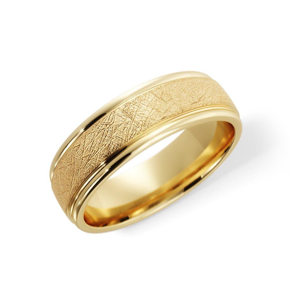 Cross Satin Finish With Bump Edge Cut Wedding Band 6mm in 14k Gold - Jimmy Leon Fine Jewelry
