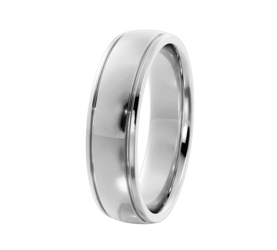 Groove Edge Cut 5mm Plain polished Wedding Band in Platinum - Jimmy Leon Fine Jewelry