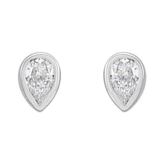 Pear Diamond Bezel Stud Earrings in Silver - Jimmy Leon Fine Jewelry