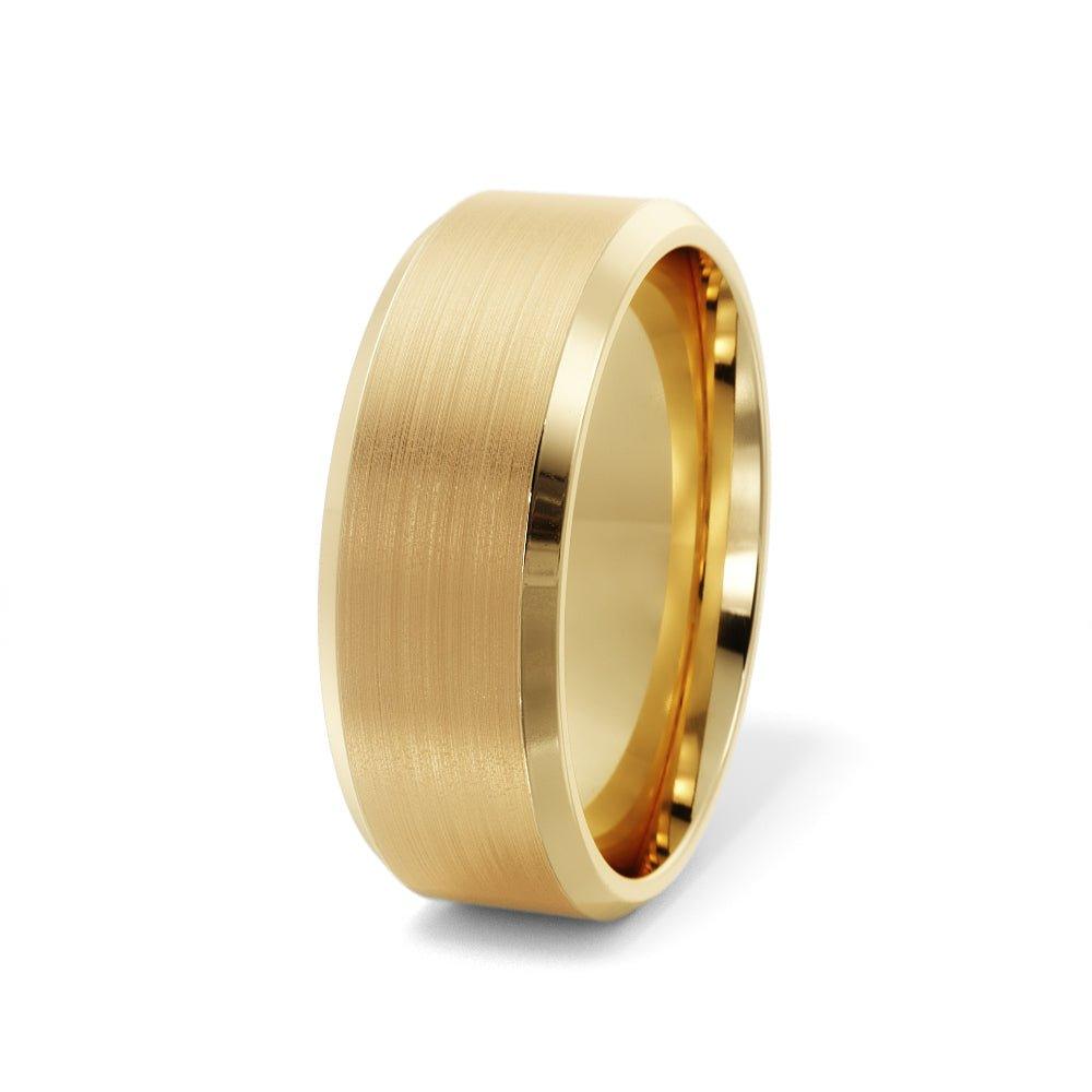 Satin Finish With Bevel Edge Cut 6mm Wedding Band in 14K Gold - Jimmy Leon Fine Jewelry