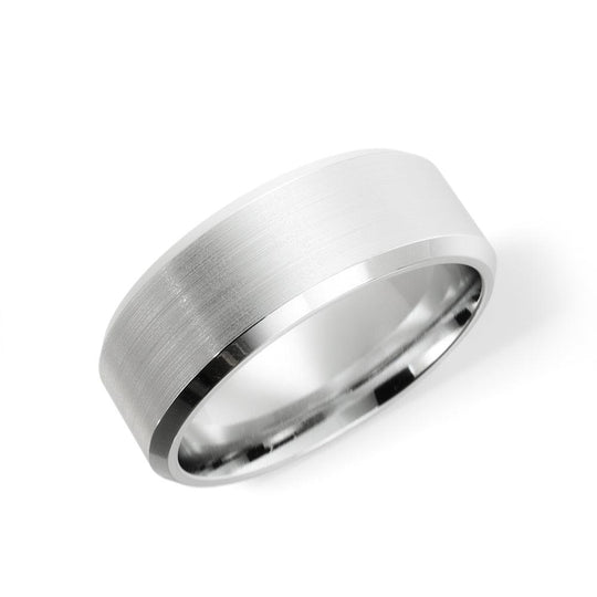 Satin Finish With Bevel Edge Cut 6mm Wedding Band in Silver - Jimmy Leon Fine Jewelry