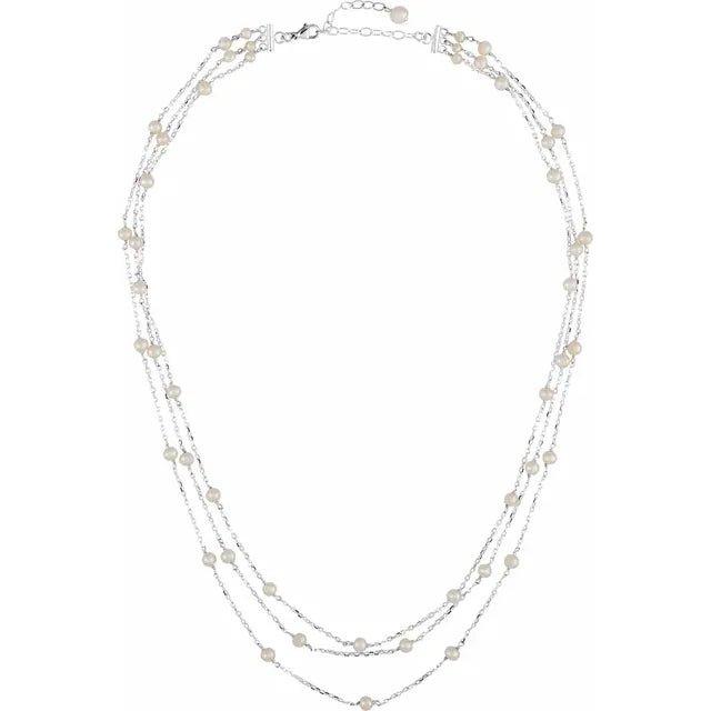 White Pearl 3 layers Necklace in Silver - Jimmy Leon Fine Jewelry