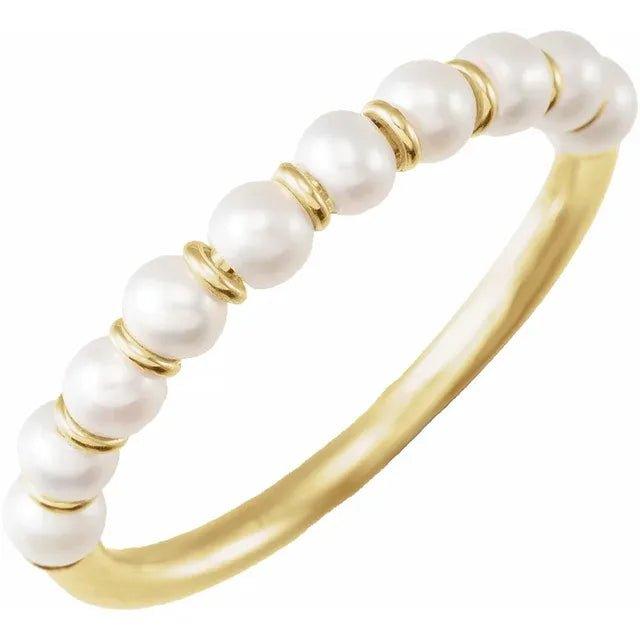 White Pearl Ring in 14k Yellow Gold - Jimmy Leon Fine Jewelry