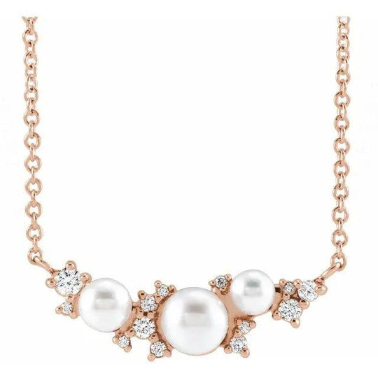 White Pearl Necklace adorned with .08 CTW Natural Diamond - Jimmy Leon Fine Jewelry