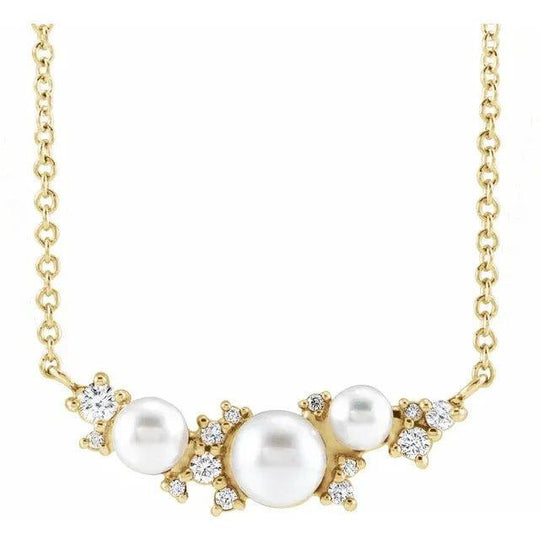 White Pearl Necklace adorned with .08 CTW Natural Diamond - Jimmy Leon Fine Jewelry